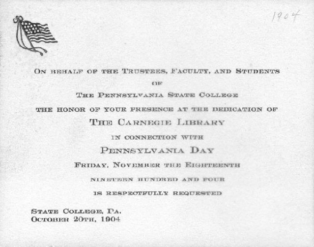 A black-and-white text invitation to an event in 1904.