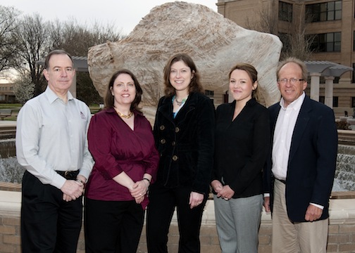 Posed photo of Marc Sollosy, Emily S. Kinsky, Kristina Drumheller, Meagan Brock and Nicholas Gerlich, all of West Texas A&M University